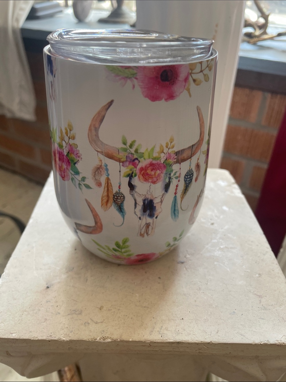 Lucky & Blessed White Floral Bull Stemless Cup - Picture 6 of 6